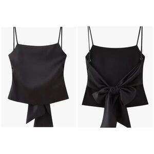 ZARA Satin Black Tie Back Cami Top | Elegant Evening Bow Tank (S)